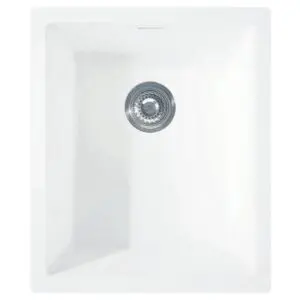 Modern white sink with shiny drain