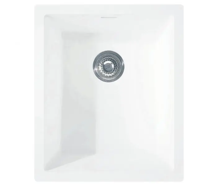 Modern white sink with shiny drain