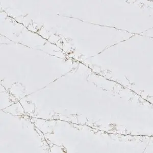 White marble surface with subtle gray and gold veining.