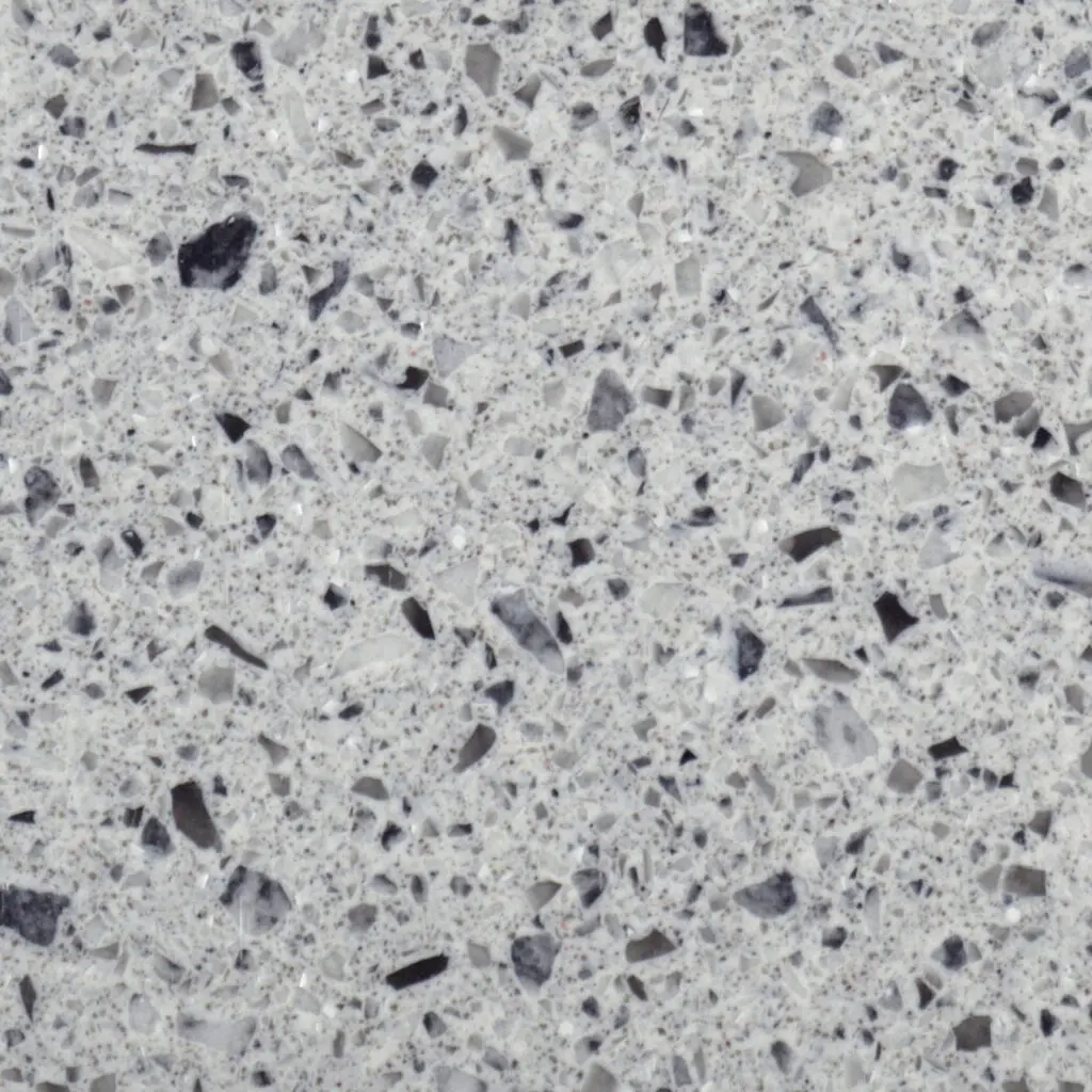 Speckled terrazzo pattern with mixed aggregates.