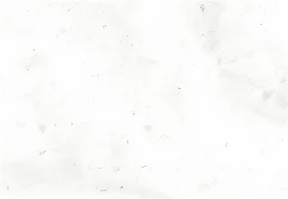 Minimalist white surface with faint gray patterns.