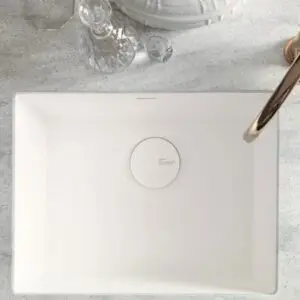 White rectangular bathroom sink with crystal decor