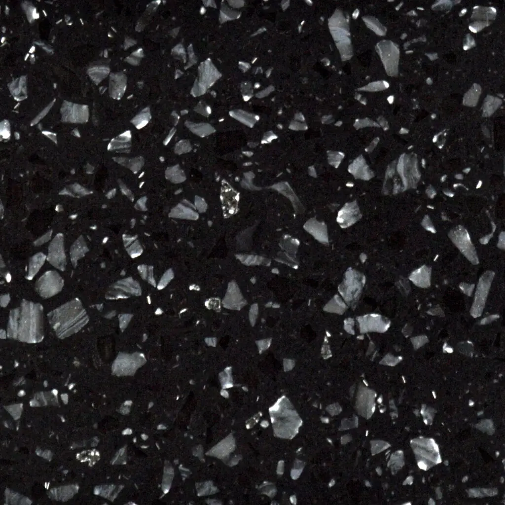 Dark terrazzo flooring with shiny fragments