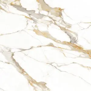 Elegant white marble with gold veins.